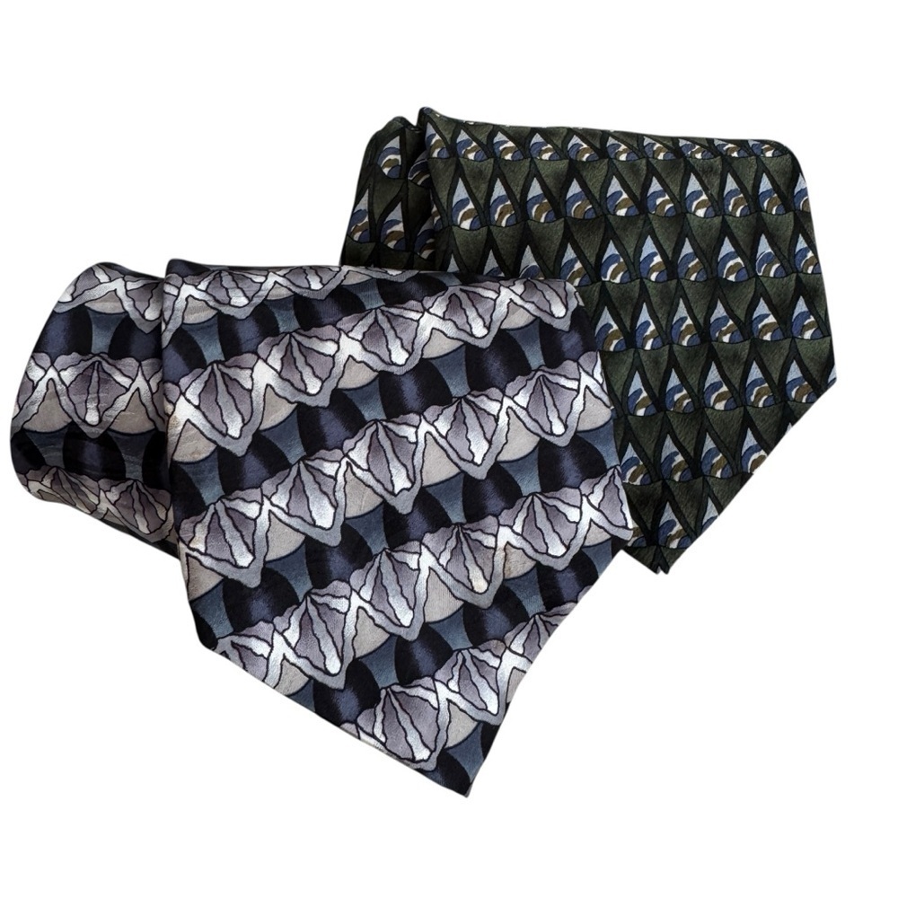 J. Garcia Men’s Silk Ties “Shaman” Collection Seventeen & Gray Geometric Vintage